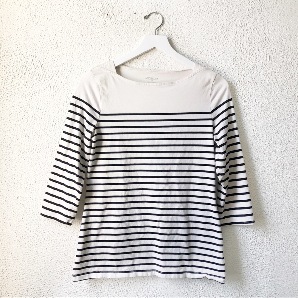 Merona Black & White Striped Boatneck T-Shirt M